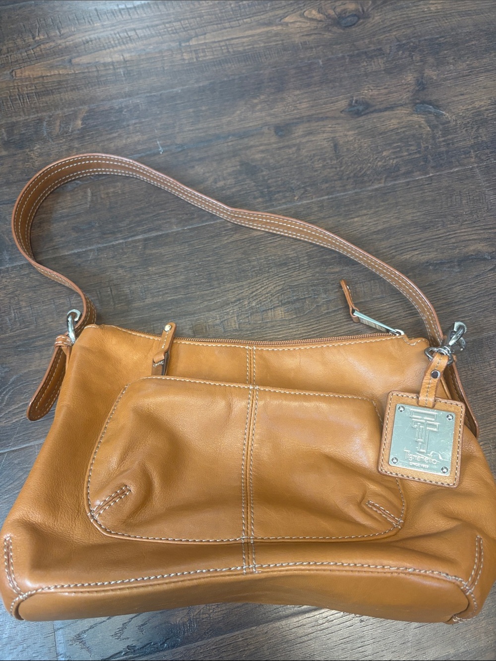 Tignanello Caramel Brown Leather Shoulder Bag